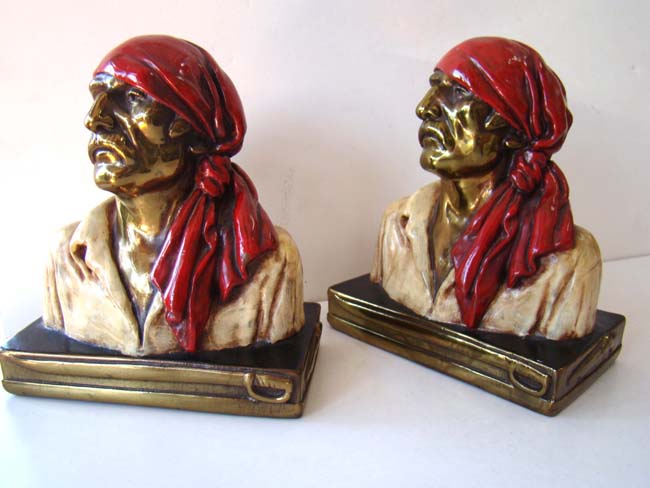 A very fine and large pair of BUCCANEER bookends made by the Armor Bronze Company circa 1930-1940